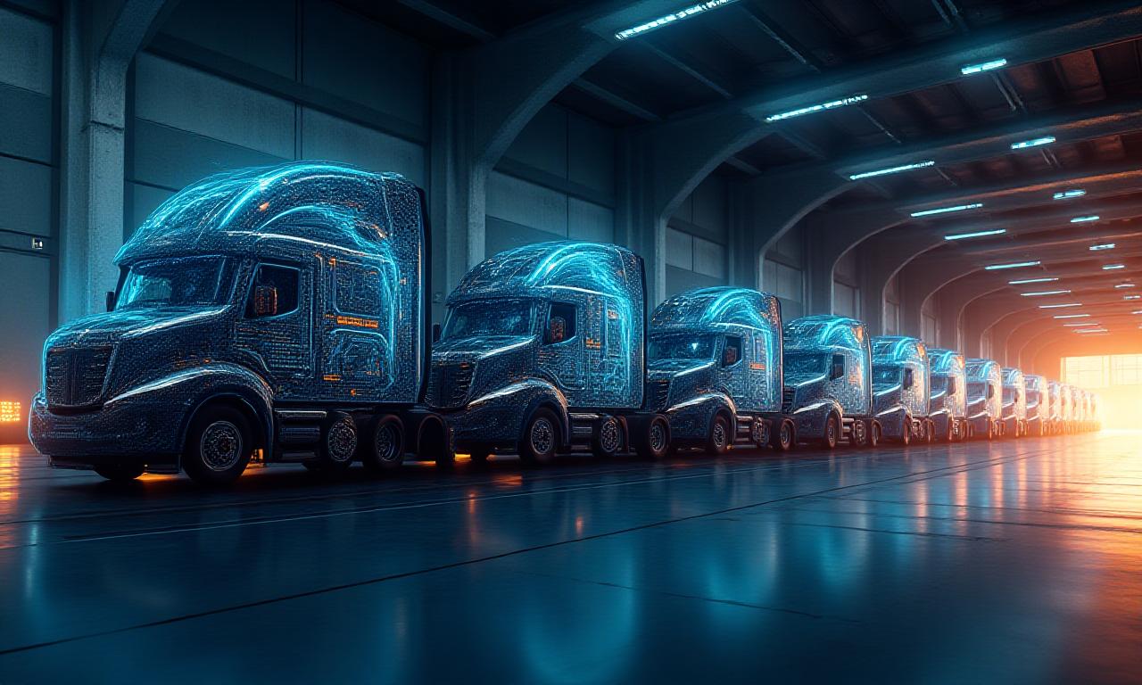 Advanced logistics fleet with digital HUD overlays