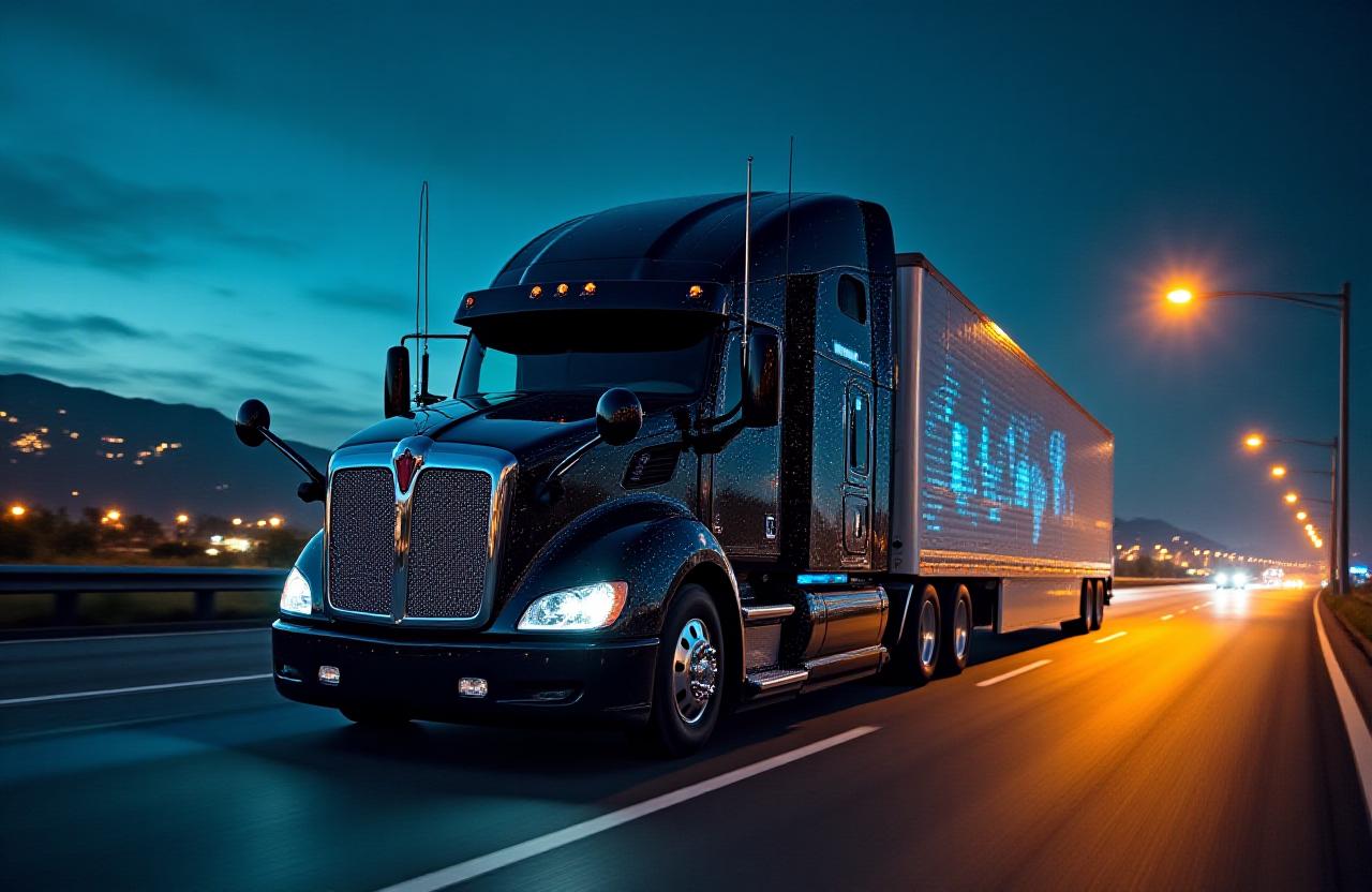 Modern heavy-duty truck equipped with high-tech sensors and aerodynamic design