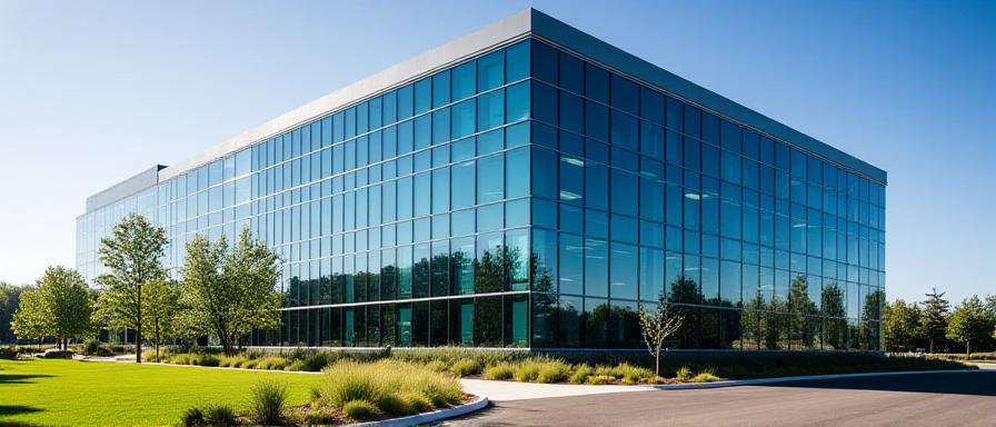 Sleek glass architecture of the Broomfield Interlocken office park